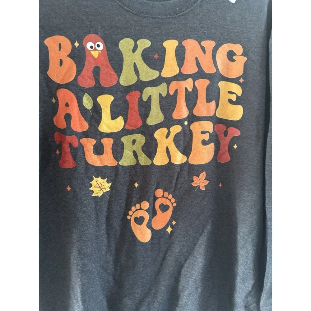 Baking a Little Turkey Thanksgiving Pregnancy Announcement Sweatshirt gray XL